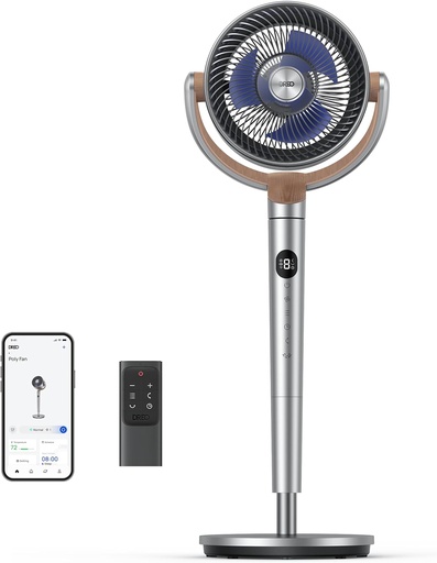 [PolyFan 502S] Dreo 23dB Intelligent ventilateur sur pied silencieux, 24M portée, volume d'air 1200m³/h, turbo circulateur, 102CM hauteur, 6 modes, 8 vitesses, oscillation omnidirectionnelle 120°+120°