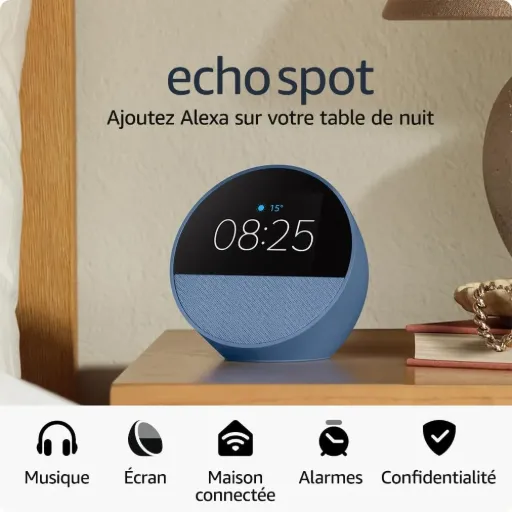 Nouvel Amazon Echo Spot (modèle 2024)  Réveil connecté (Bleu)