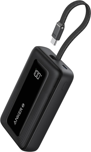 Anker Zolo PowerBank, Batterie Externe Haute Vitesse 10 000 mAh 30 W, Câble USB-C Intégré
