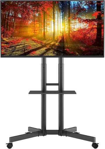 BONTEC Support TV  avec roulettes pour Télévisions de 32 à 85", Pied TV Réglable en Hauteur, Pied Télévision avec Étagère
