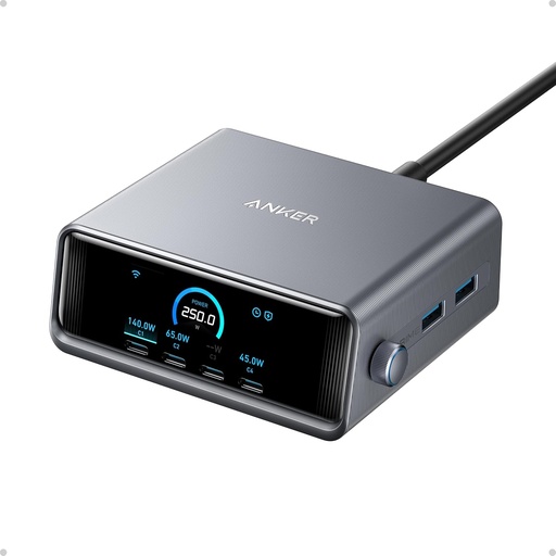 Chargeur USB C 250W Anker Prime, Station de Recharge Ultra-Rapide 6 Ports GaN