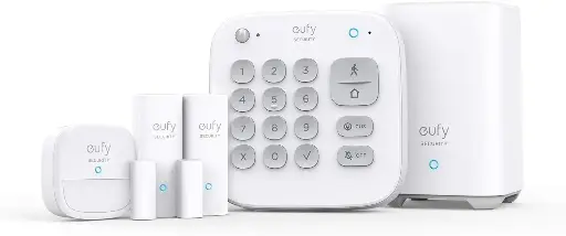eufy Security Kit Alarme Domestique 5 Pièces, Sécurité Domestique, Clavier, Détecteur de Mouvement, 2 Capteurs d'Entrée, Système d'alarme Domestique, Contrôle Via APP