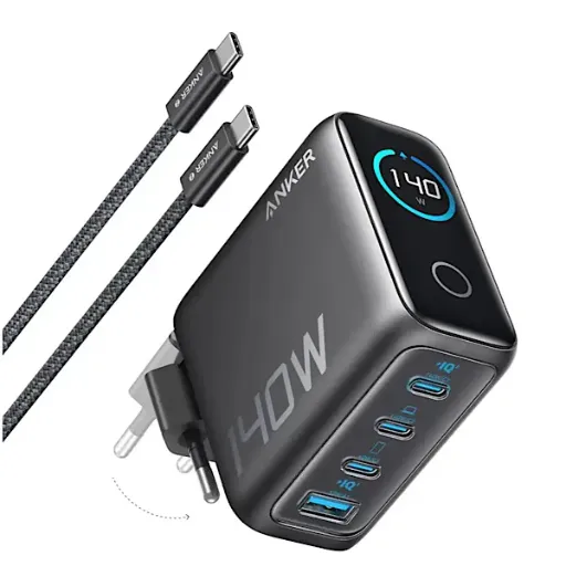 Anker Zolo Chargeur USB-C 140W – 4 ports GaN, PowerIQ, interface tactile, ultra-compact et rapide