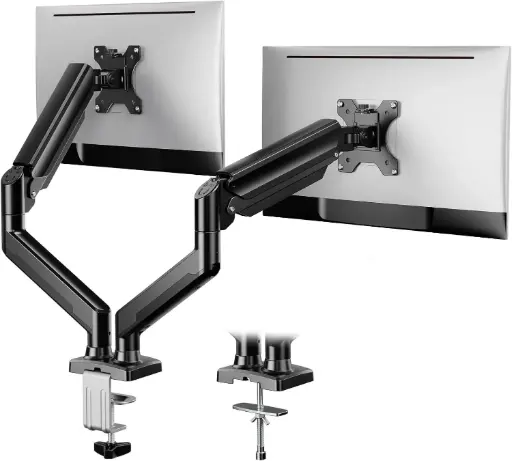 [EGDS15B-US] ErGear Support Double pour moniteur de 17 à 32 Pouces,  Capacité de Charge Max 2-10 kg,  Réglable , Pivotant à 180°, Inclinable, Rotation à 360°, 75x75/100x100