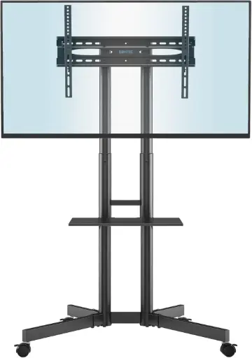 BONTEC Support TV sur Pied Mobile avec roulettes pour Télévisions de 32 à 85", Pied TV Réglable en Hauteur, Pied Télévision avec Étagère