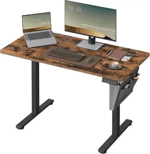 [LSD132K01] SONGMICS Bureau Électrique Réglable en Hauteur, 120 x 60 cm, Table Assis - Debout, Fonction Mémoire 4 Hauteurs, pour Bureau, Télétravail, Marron Rustique 