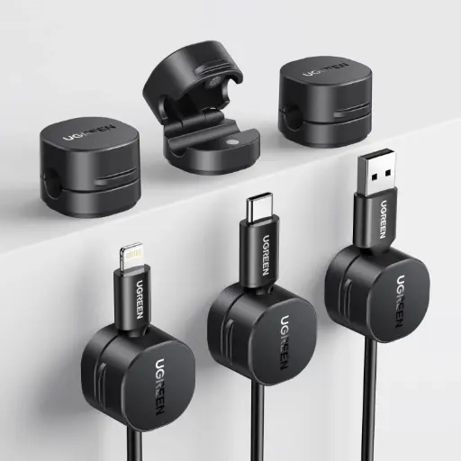 UGREEN 6 Pièces Organisateur de Câble Magnétique Clips de Câbles Autocollants  pour Bureau, Compatible avec Câbles jusqu'à 7,5 mm