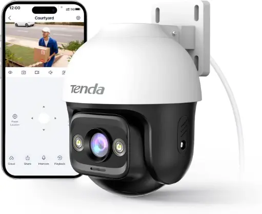 Tenda Caméra WiFi Surveillance Extérieure CH3-360° Camera IP, 3MP avec Vision Nocturne Couleur