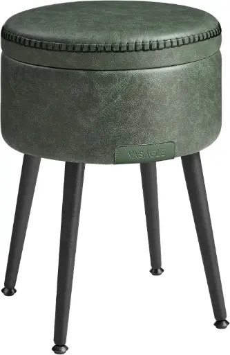 VASAGLE EKHO Collection - Pouf, Tabouret de Rangement Rond avec Pieds en Acier Vert Forêt  