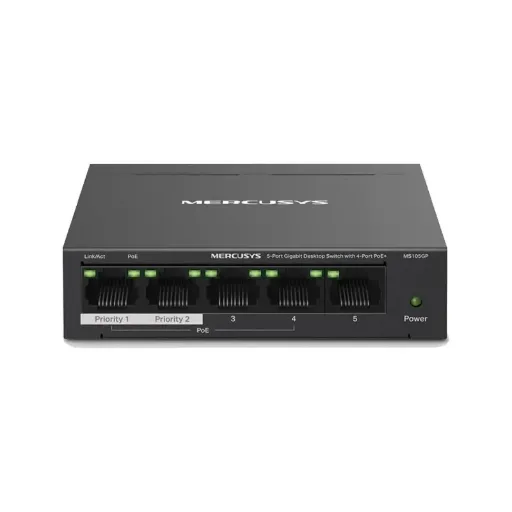 Mercusys TP-Link MS105GP Switch PoE+ 5 ports Gigabit, 4 ports PoE+, 65W pour tous les ports PoE, Boitier Métal