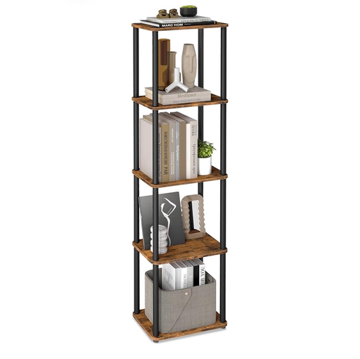 VASAGLE Bibliothèque, Étagère à 5 Niveaux, Assemblage Ultra-Rapide sans Outils, Étagère de Rangement, 23,8 x 38 x 139 cm, pour Salon, Chambre, Cuisine, Marron Rustique et Noir d’Encre