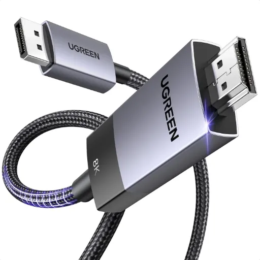 UGREEN 4K Câble DisplayPort vers HDMI 8K 60Hz 4K 240Hz Unidirectionnelle DP 1.4 vers HDMI 2.1 32.4Gbps HDR HDCP Nylon Tressé  (2M)
