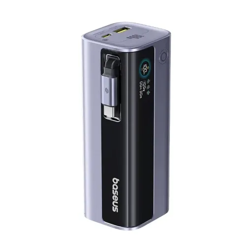 Baseus EnerGeek Powerbank 100W,10000 mAh Batterie Externe Charge Rapide avec 60cm USB-C câble rétractable, (Gris)
