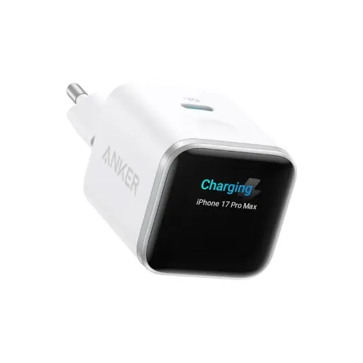 Anker Chargeur USB C à écran Intelligent 45W Nano, Recharge Rapide, Chargeur avec Reconnaissance Intelligente, Blanc (Câble Non Inclus)