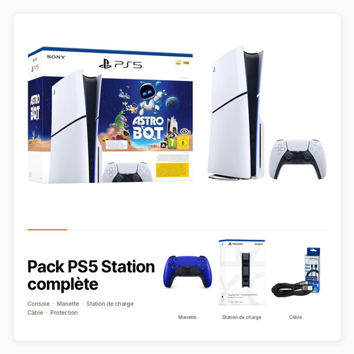 Pack PS5 Station complète — PS5 Slim Astro Bot, DualSense et charge