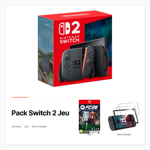Pack Switch 2 Jeu avec Console, jeu au choix et verre trempé