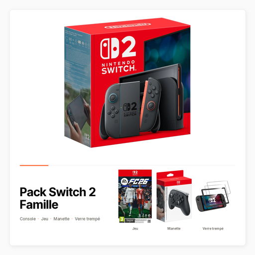 Pack Switch 2 Famille avec Console, jeu, Pro Controller et verre