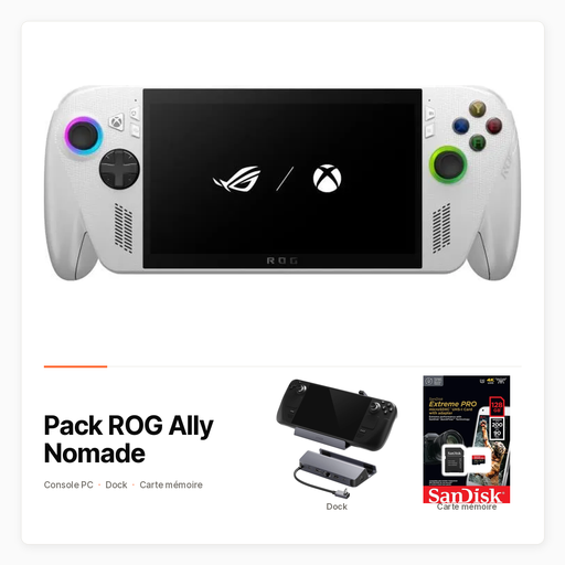 Pack ROG Ally Nomade avec dock Anker et microSD 128, 256 ou 512 Go