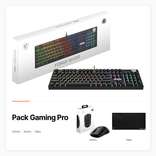 Pack Gaming Pro avec Clavier mécanique MSI, souris sans fil et tapis