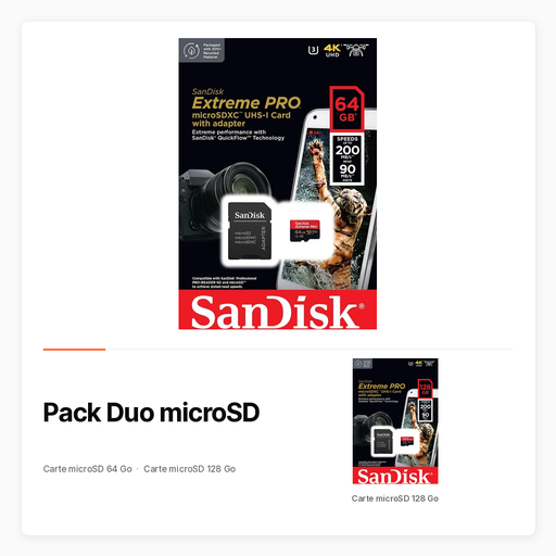 Pack Duo microSD avec Cartes Extreme Pro 64 Go et 128 Go
