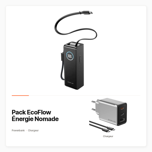 Pack EcoFlow Énergie Nomade — Powerbank 25 000 mAh et chargeur GaN 65 W