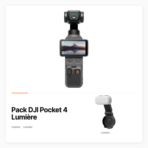 Pack DJI Pocket 4 Lumière avec Caméra Standard Combo et lumière magnétique