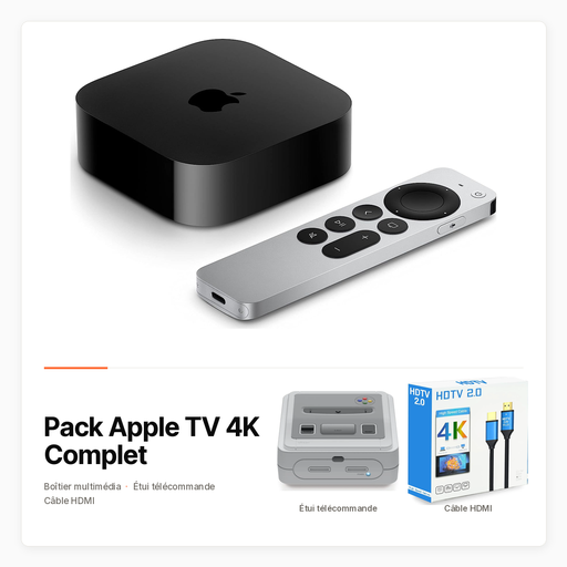 Pack Apple TV 4K Complet — Apple TV, étui de télécommande et câble HDMI