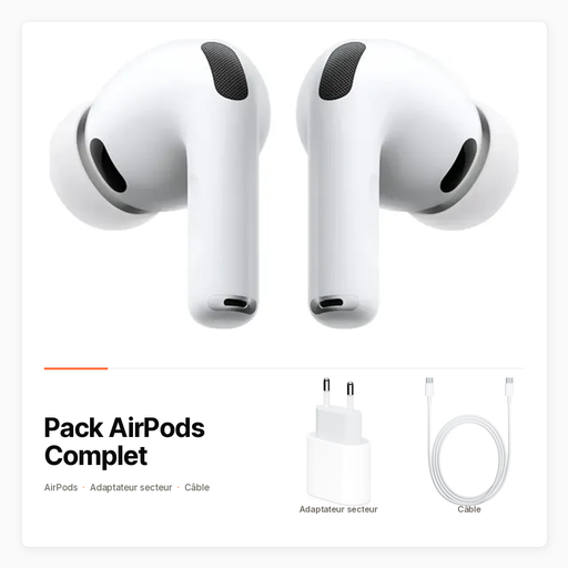 Pack AirPods Complet — AirPods, adaptateur Apple 20 W et câble USB-C