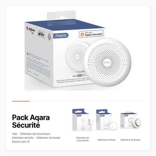 Pack Aqara Sécurité — Hub M1S, mouvement, fuite, fumée et bouton