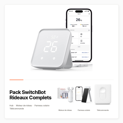 Pack SwitchBot Rideaux Complets — Curtain 3, panneau solaire, Hub 2 et télécommande