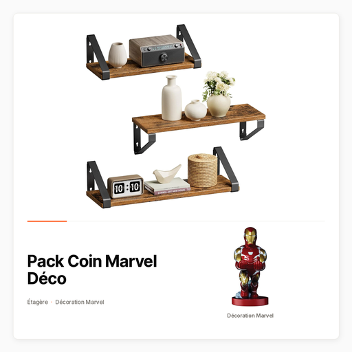Pack Coin Marvel Déco avec Étagère murale et décoration Marvel au choix