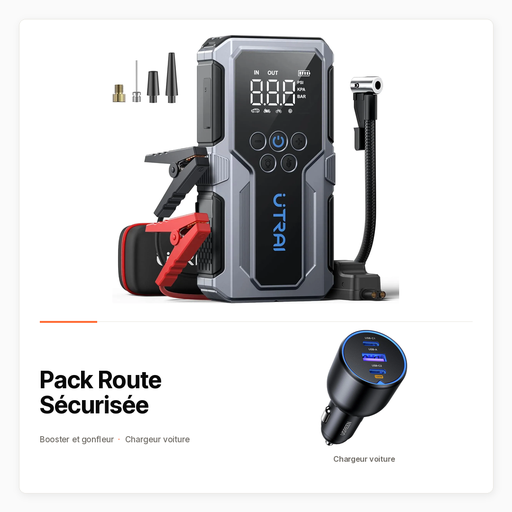 Pack Route Sécurisée — Booster gonfleur et chargeur voiture 130 W
