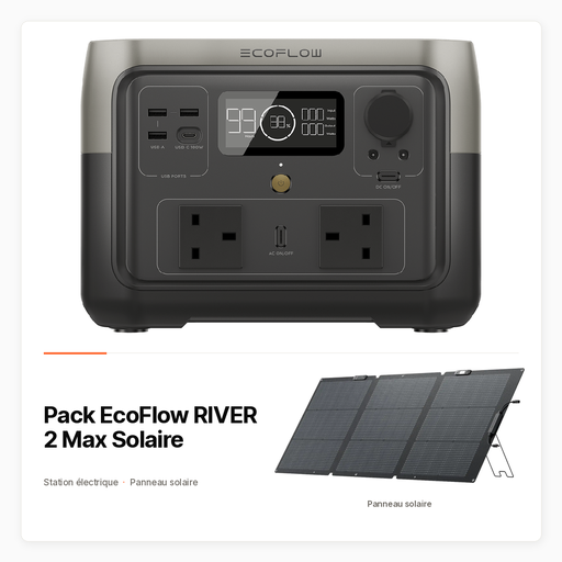 Pack EcoFlow RIVER 2 Max Solaire — Station UK 512 Wh et panneau 160 W