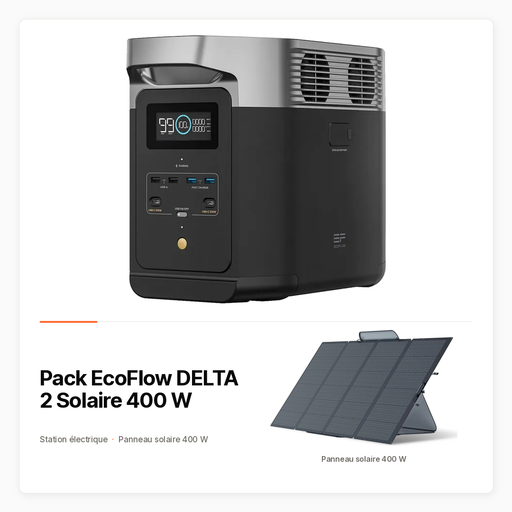 Pack EcoFlow DELTA 2 Solaire 400 W — Station 1 024 Wh et panneau portable