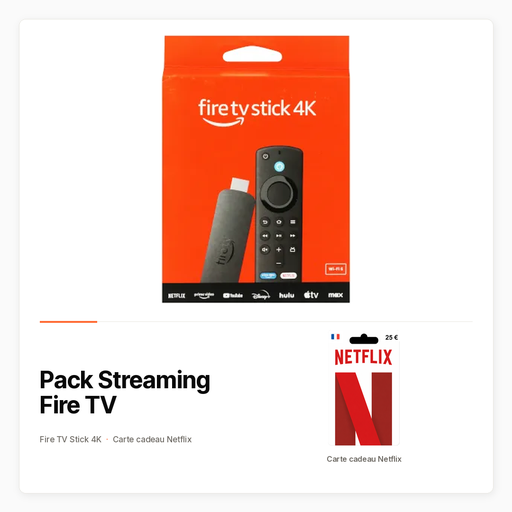 Pack Streaming Fire TV avec Fire TV Stick 4K et carte cadeau Netflix 25 €
