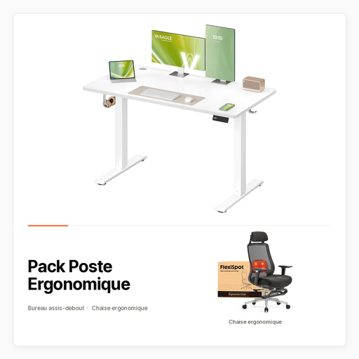 Pack Poste Ergonomique avec bureau VASAGLE et chaise FlexiSpot