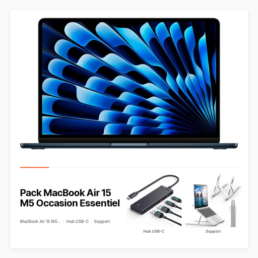 Pack MacBook Air 15 M5 Occasion Essentiel avec hub USB-C et support