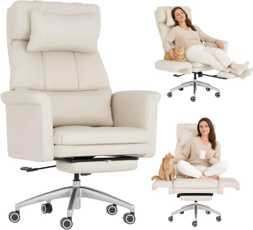 FLEXISPOT Luno HC4 Chaise de Bureau Ergonomique avec Repose-Pieds (Beige)