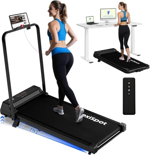 FlexiSpot WalkingPad pliable, 1 à 12 km/h, 140 kg, avec télécommande et barre d’appui