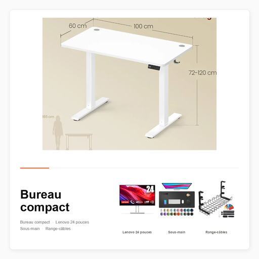 Pack Bureau Compact avec écran Lenovo 24 pouces