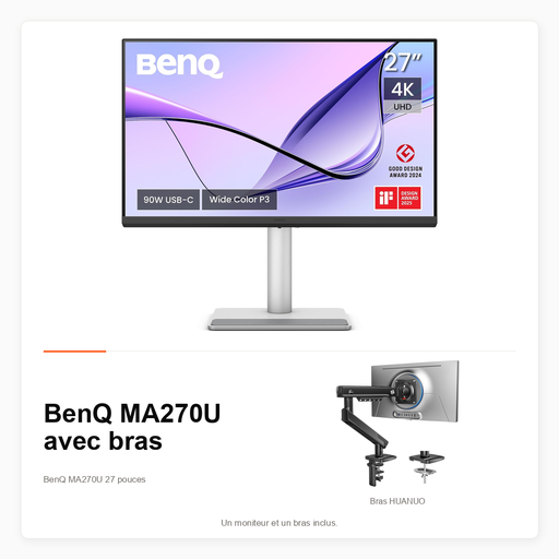 Pack BenQ MA270U 27 pouces 4K avec bras HUANUO