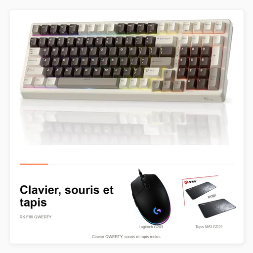 Pack clavier RK F99 QWERTY avec souris Logitech G203 et tapis MSI