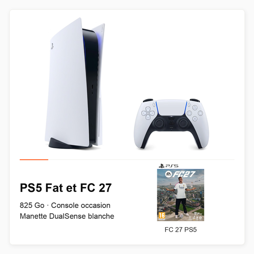Pack PS5 Fat 825 Go avec DualSense blanche et FC 27 (console occasion)