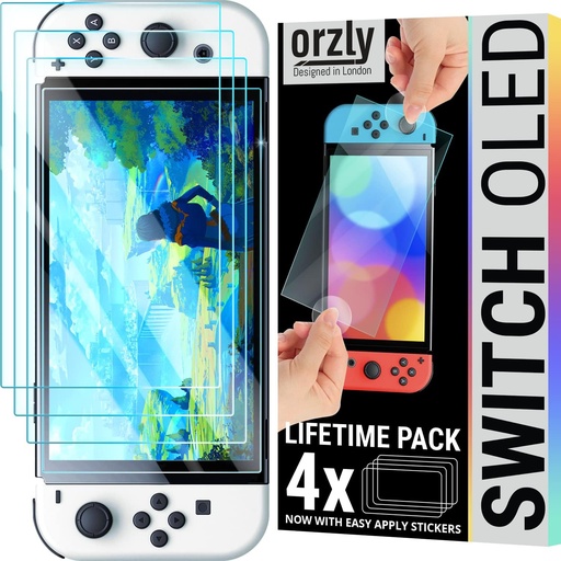 Orzly Verre Trempé Protection compatible pour Nintendo Switch OLED (4 Pièces)