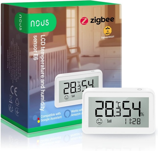 [NOUS E6] NOUS E6 Capteur de température et d'humidité LCD ZigBee Google Assistant